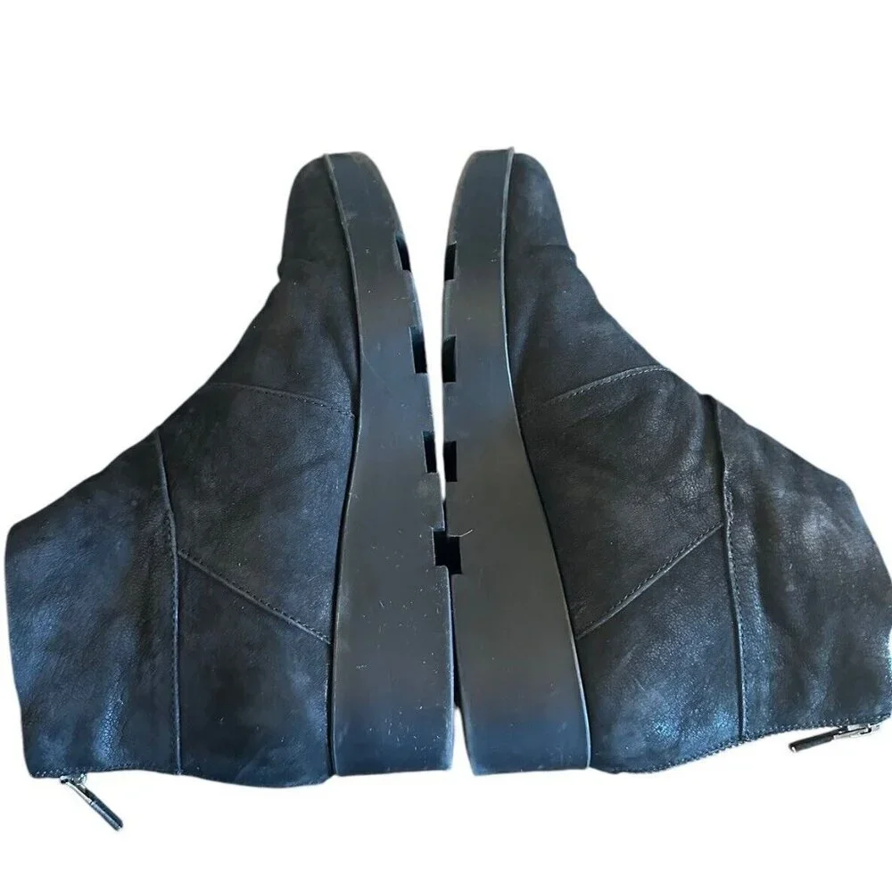 Eileen Fisher Tread Tumbled Nubuck Wedge Booties Black Ankle Boots Womens Sz‎ 6